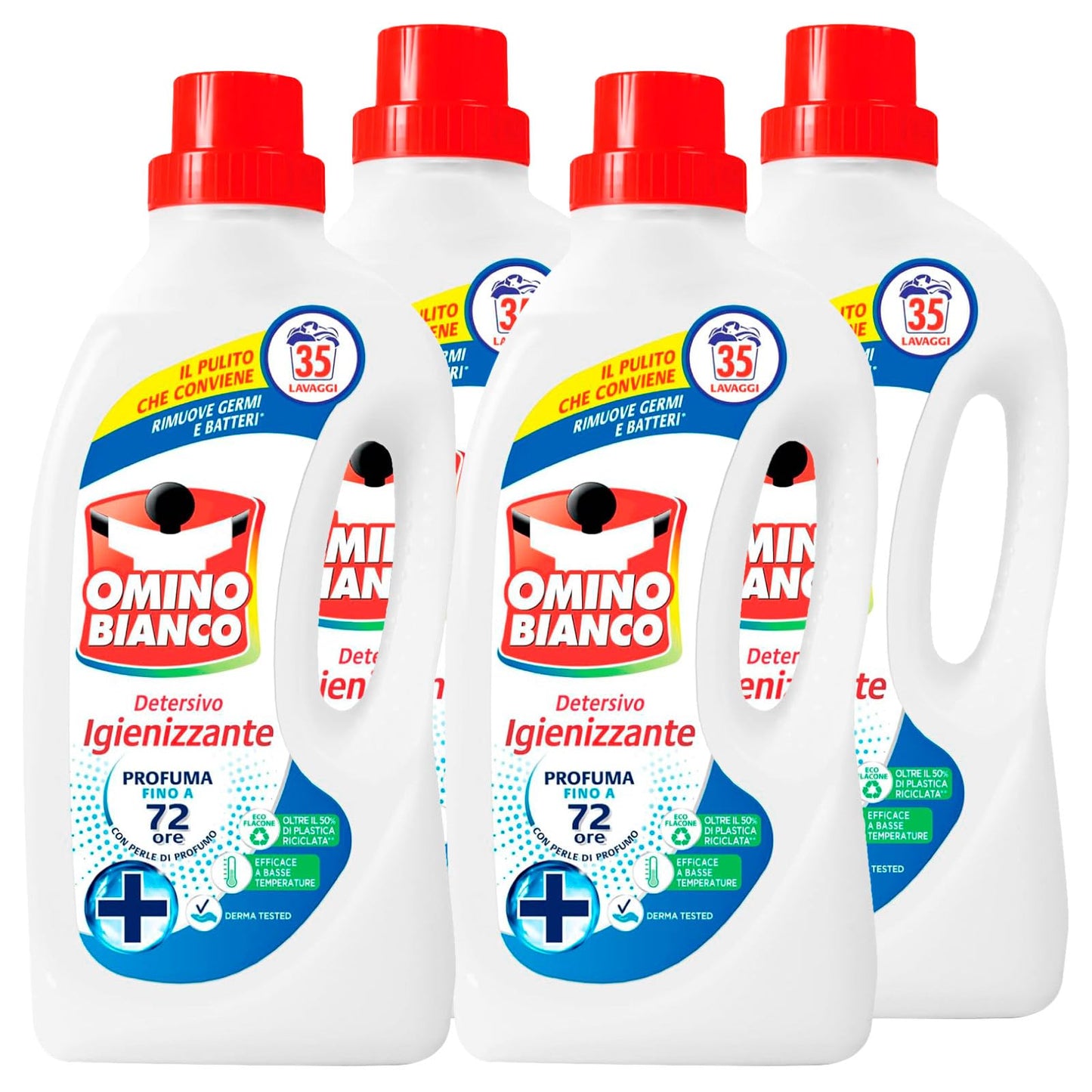 Omino Bianco - Detersivo Lavatrice Igienizzante Liquido, Igienizza i Capi e Rimuove Germi e Batteri, 35 Lavaggi, 1400 ml x 4 Flaconi