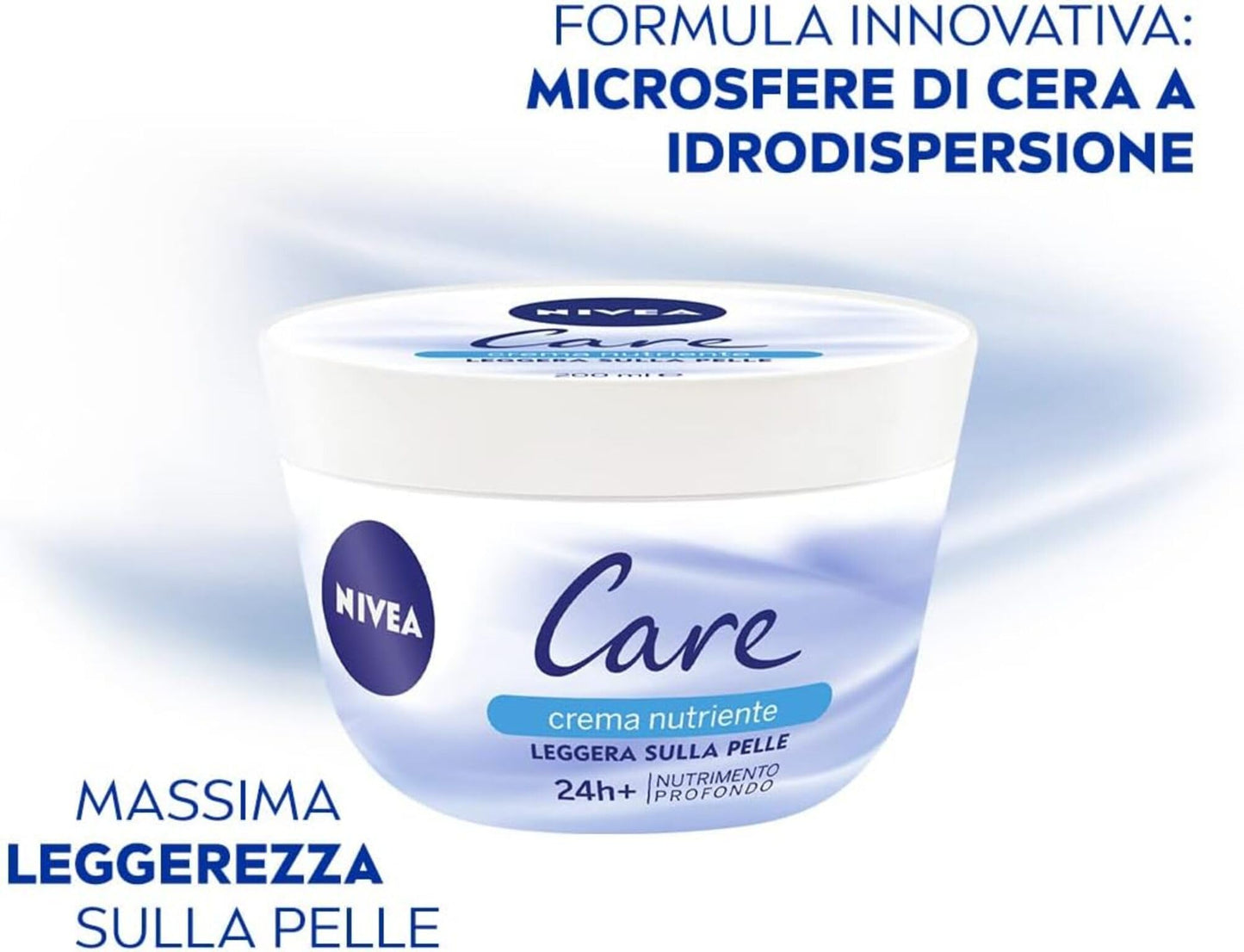 NIVEA Care Nutrimento Profondo 3 x 200 ml, Crema viso, corpo e mani nutriente leggera, Crema mani multiuso, Crema corpo con Microsfere di Cera a Idrodispersione