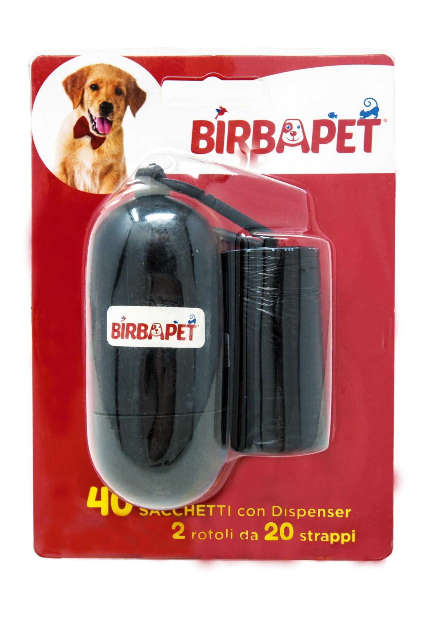 3 confezioni di BIRBAPET bustine igieniche per cani a 2 rotoli x 20 + dispenser verde o nero assortiti (120 bustine)