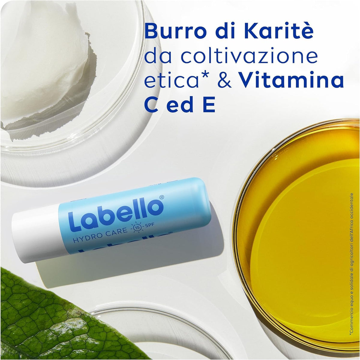 Labello Hydro Care SPF15 4.8 g, Burrocacao labbra idratante, Balsamo labbra con aloe vera, burro di karité e oli naturali nutrienti, Burrocacao protezione solare SPF15