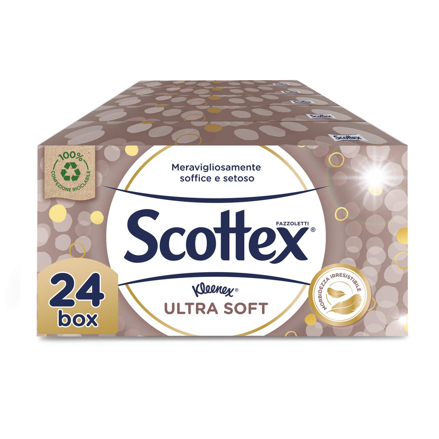 Scottex Ultra Soft Box Fazzoletti di carta, Morbidi e setosi, Confezione 100% Riciclabile, 1.920 Pz, 24 Box da 80 Fazzoletti