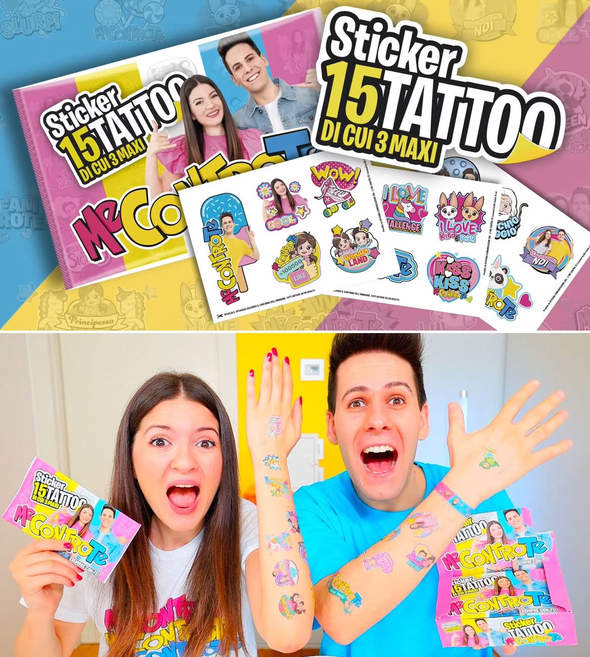 Me Contro Te 15 Sticker Tattoo di cui 3 Maxi - 1 BUSTINA Tatuaggi Temporanei per Bambino e Bambina Originali Lui E Sofi