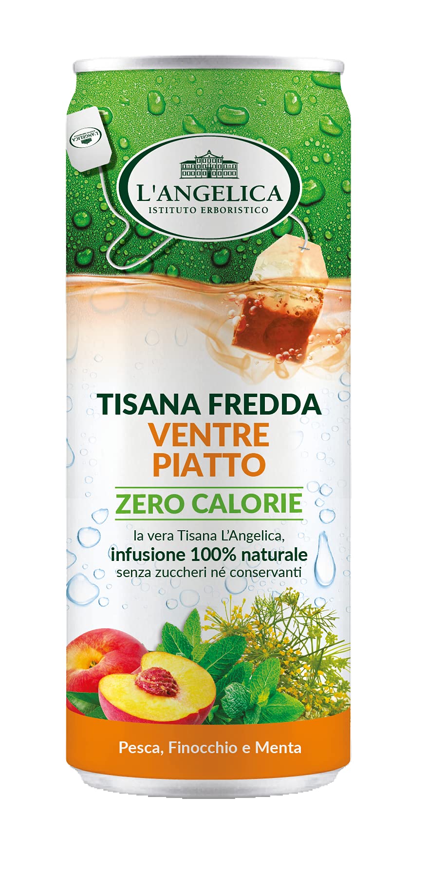 L'Angelica, Tisana a Freddo Ventre Piatto, Tisana Fredda a Base di Carvi, Finocchio, Menta e Cardamomo per l'Eliminazione dei Gas Intestinali, Senza Zuccheri, 0 Calorie, 12 Lattine