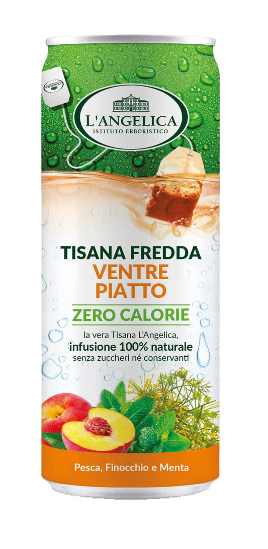 L'Angelica, Tisana a Freddo Ventre Piatto, Tisana Fredda a Base di Carvi, Finocchio, Menta e Cardamomo per l'Eliminazione dei Gas Intestinali, Senza Zuccheri, 0 Calorie, 12 Lattine