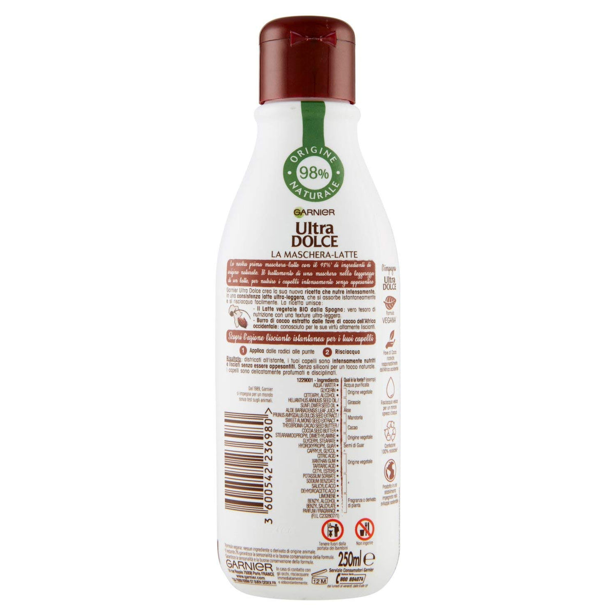 GARNIER ULTRA DOLCE MASCHERA-LATTE 250ML.CACAO DISCIPLINANTE PER CAPELLI RIBELLI E CRESPI