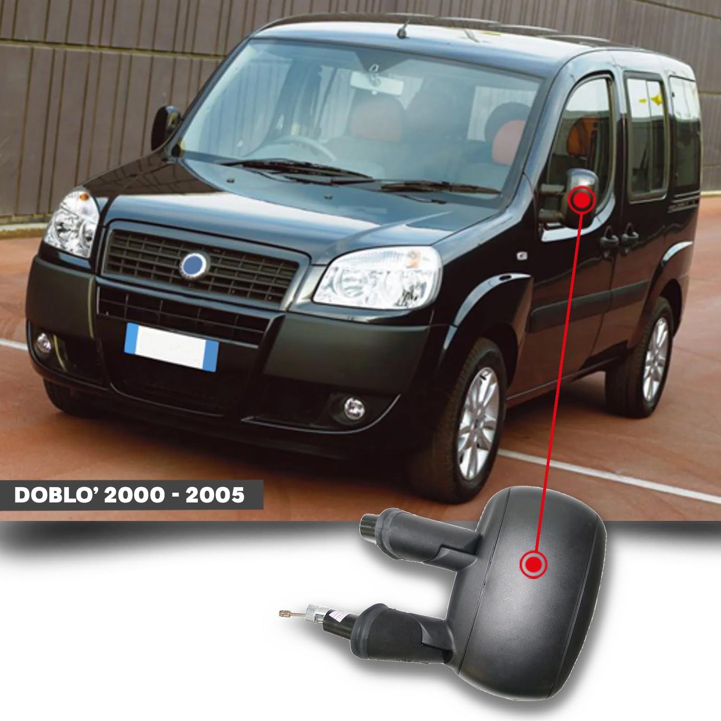 CG94 - Specchietto Retrovisore Meccanico Sinistro [Lato Guida] Compatibile per Auto DOBLO' - Calotta Nera