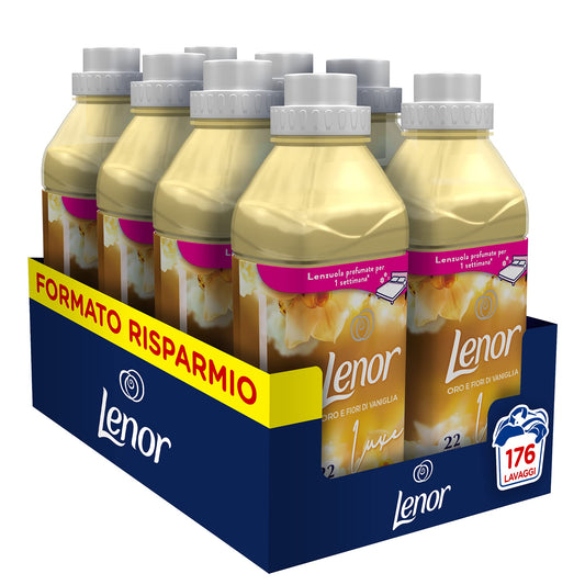 Lenor Ammorbidente Lavatrice Concentrato, 176 Lavaggi (8 x 22), Oro e Fiori di Vaniglia, Maxi Formato, Profuma Ogni Notte fino a una Settimana