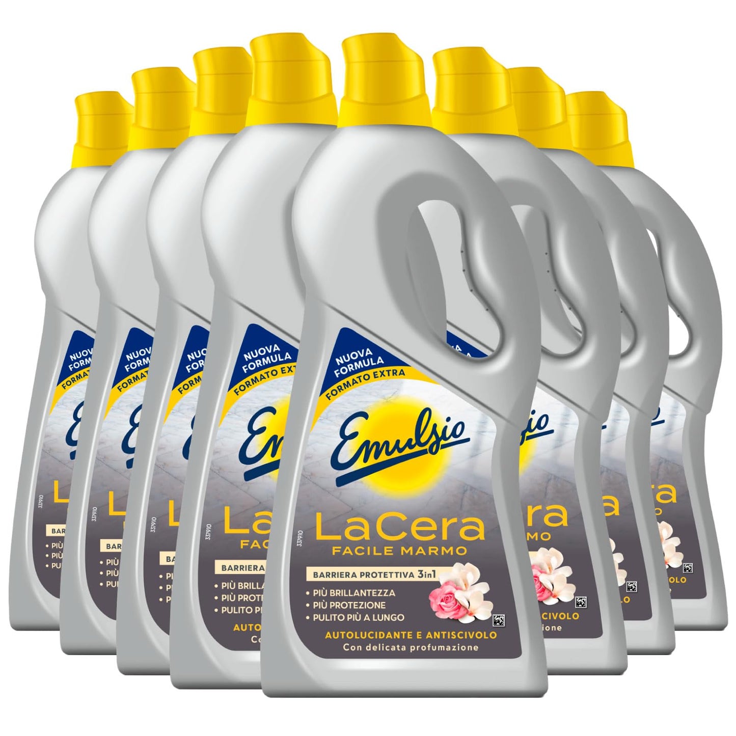 Emulsio La Cera Facile Marmo Autolucidante per Pavimenti Formula Professionale Barriera 3in1 Protezione Brillantezza e Pulizia - 8 Flaconi da 725ml ognuno