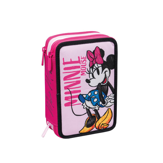 Seven Astuccio 3 Scomparti, DISNEY - MINNIE, Rosa, Triplo Scomparto, Completo di Matite, Pennarelli, Colori, Accessori Zaino, Elementari, Medie