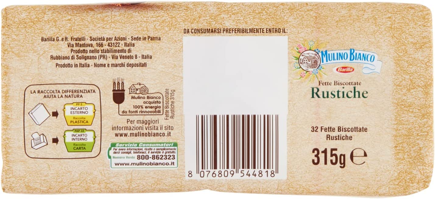 6 x Mulino Bianco Fette biscottate Le rustiche 315g con farro cipolla rosso