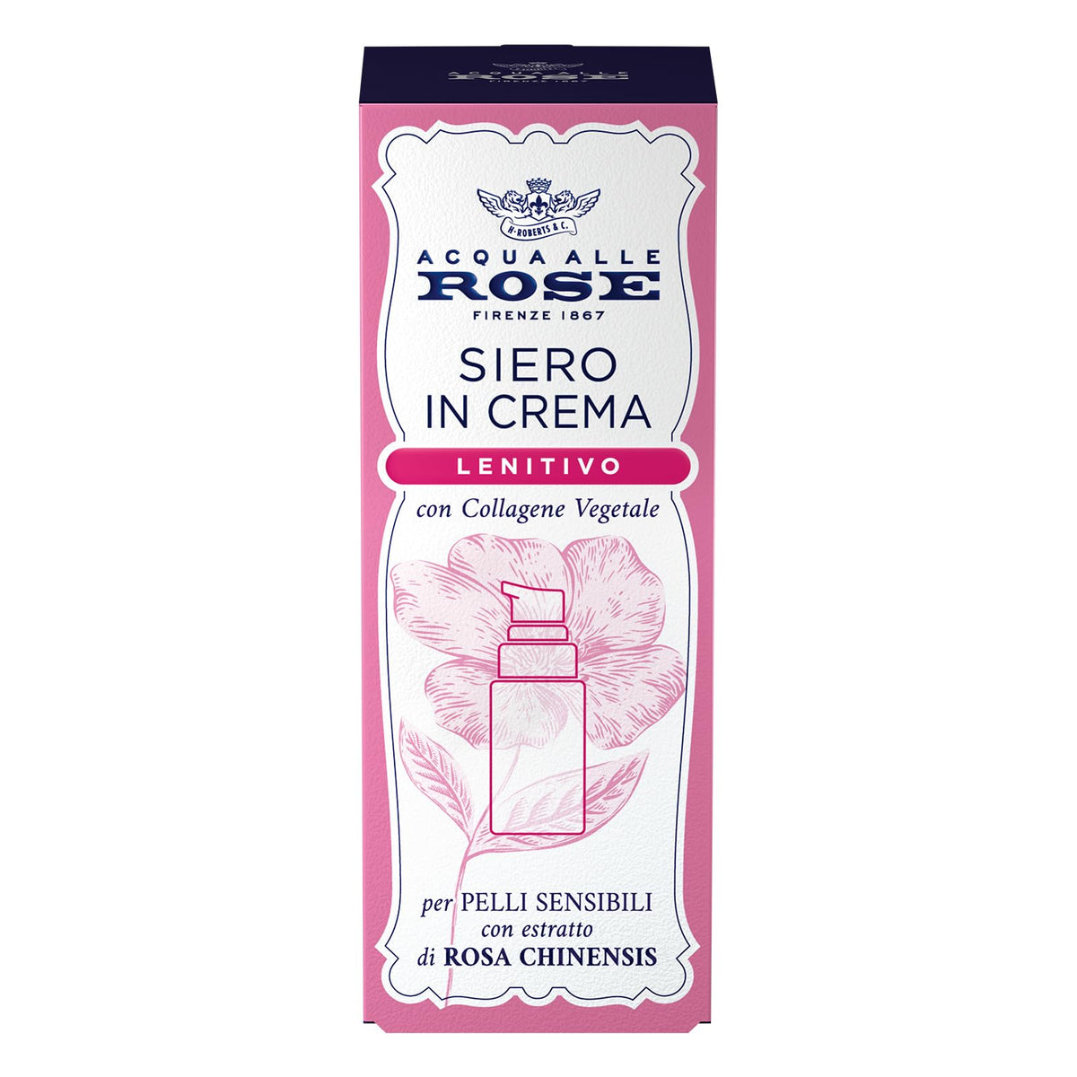 Acqua alle Rose Siero in Crema Lenitivo, Con Collagene Vegetale di Rosa Chinensis è ideale per idratare delicatamente le Pelli Sensibili. Aiuta a proteggere dallo stress ossidativo - 30 ml