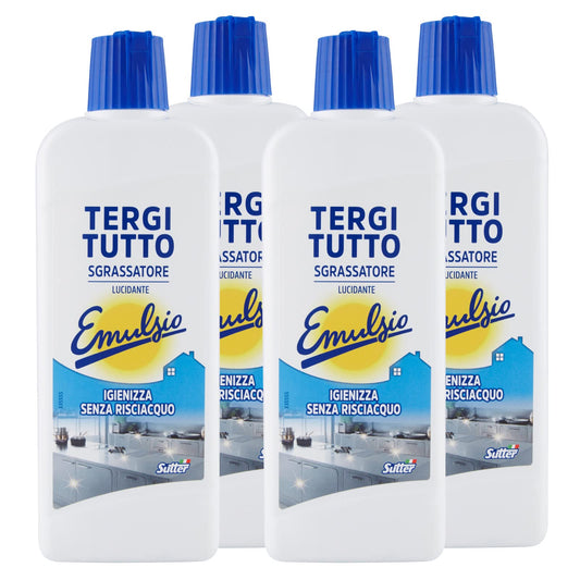 4x Emulsio Tergi Tutto Sgrassatore Universale Lucidante Igienizzante Senza Risciacquo Multisuperficie - 4 Flaconi da 375ml ognuno