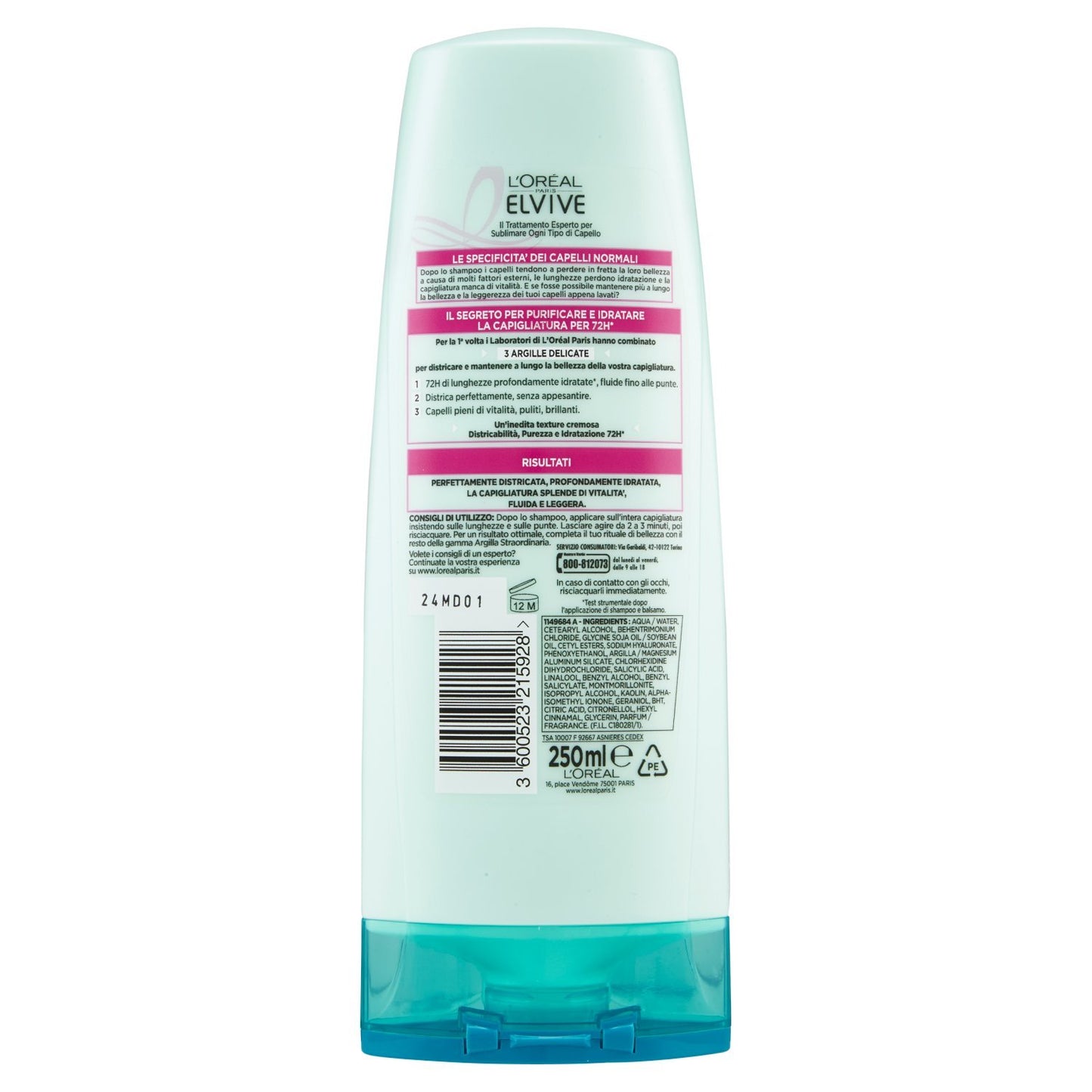 L'Oréal Paris Elvive Argilla Straordinaria Balsamo Idratante per Capelli Normali, 250 ml - [pacco da 3]