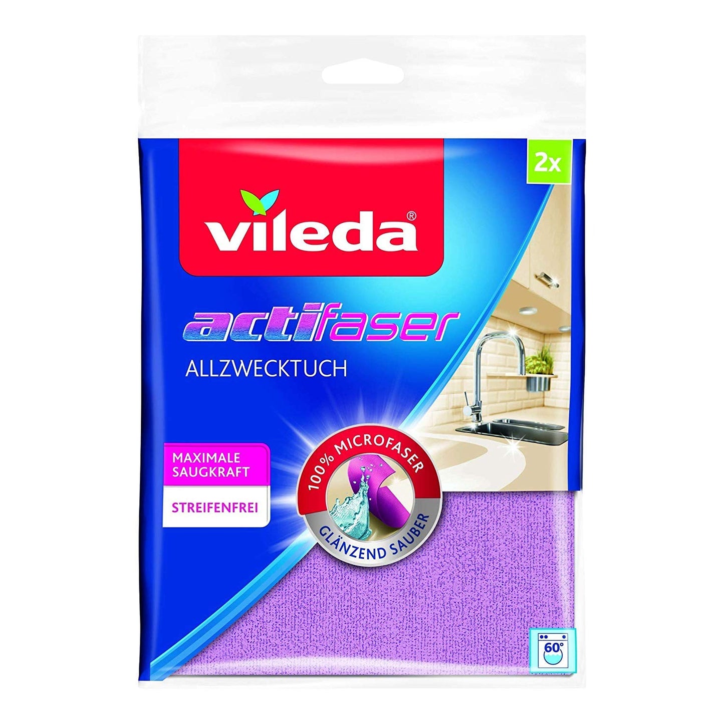 Vileda Actifaser - Panno multiuso per una pulizia senza aloni, confezione da 2