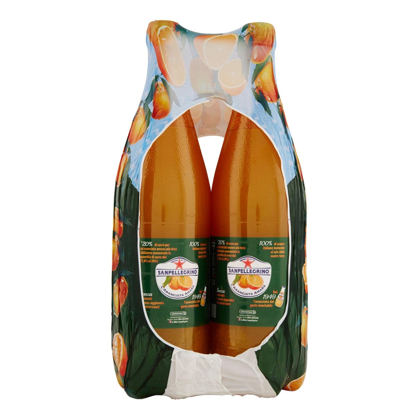 Sanpellegrino Bibite Gassate, Aranciata Amara Bottiglia Grande da 1,25 lt, Confezione di 6 Bottiglie