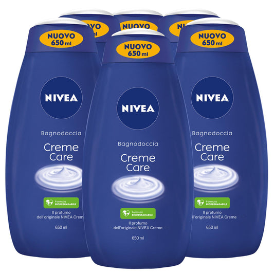 Nivea Bagnodoccia Detergente Corpo Creme Care Formula Biodegradabile con Profumo dell'Originale Nivea Creme Docciaschiuma ad Azione Idratante Nutriente per Tutti i Tipi di Pelle - 6 Flaconi da 650ml