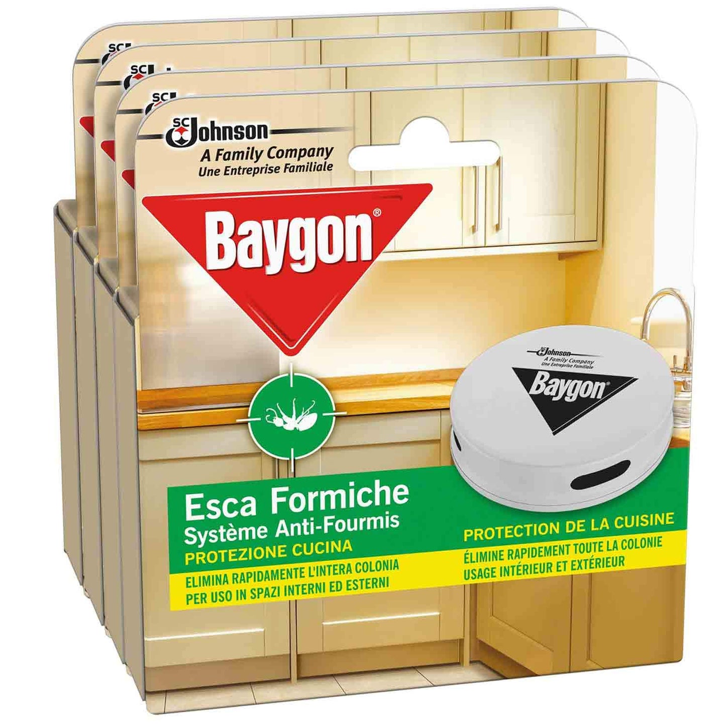 Baygon Esca Insetticida Formiche Pronta all'Uso, Protezione Cucina 30 g, Confezione da 4 per Uso in Spazi Interni ed Esterni