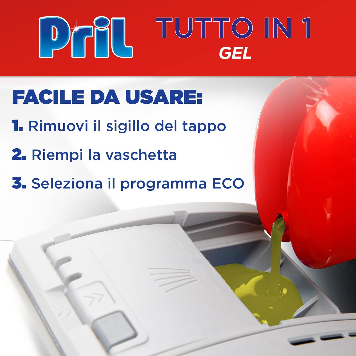 Pril Gel All in One Sciogli Grasso Detersivo Lavastoviglie Liquido Multi-Azione Sporco Difficile, 8 Confezioni da 35 lavaggi
