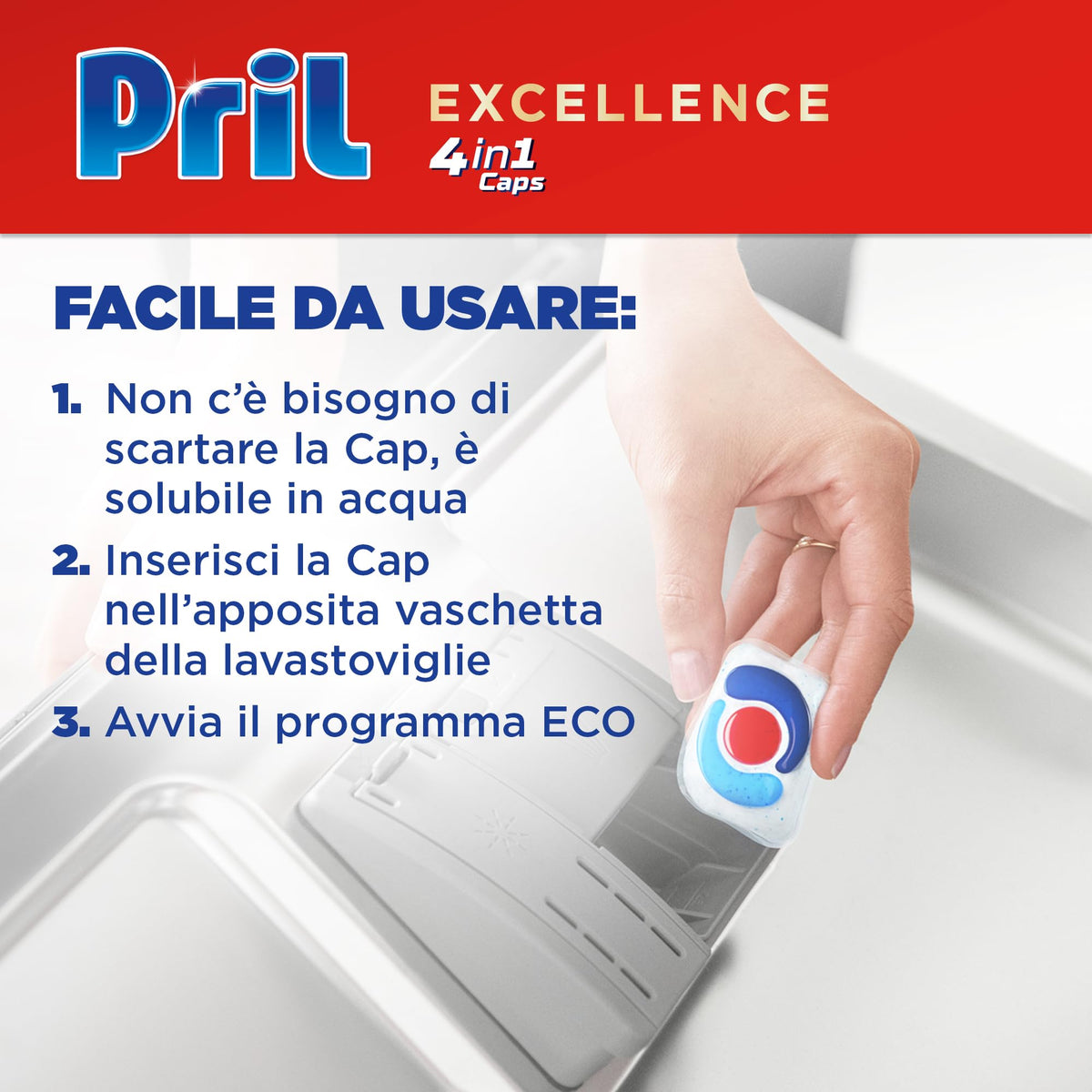 Pril Excellence 4in1 Caps, Detersivo Lavastoviglie in Caps a dissoluzione rapida, formato da 18 capsule