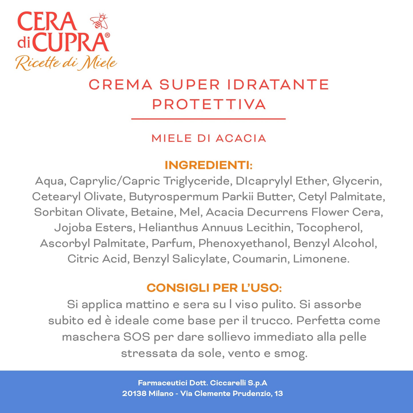 Cera di Cupra, Crema Super Idratante Protettiva, Dona Energia e Luminosità al Viso, Rende la Pelle più Elastica, Made in Italy, Dermatologicamente Testata, Vasetto da 50 ml