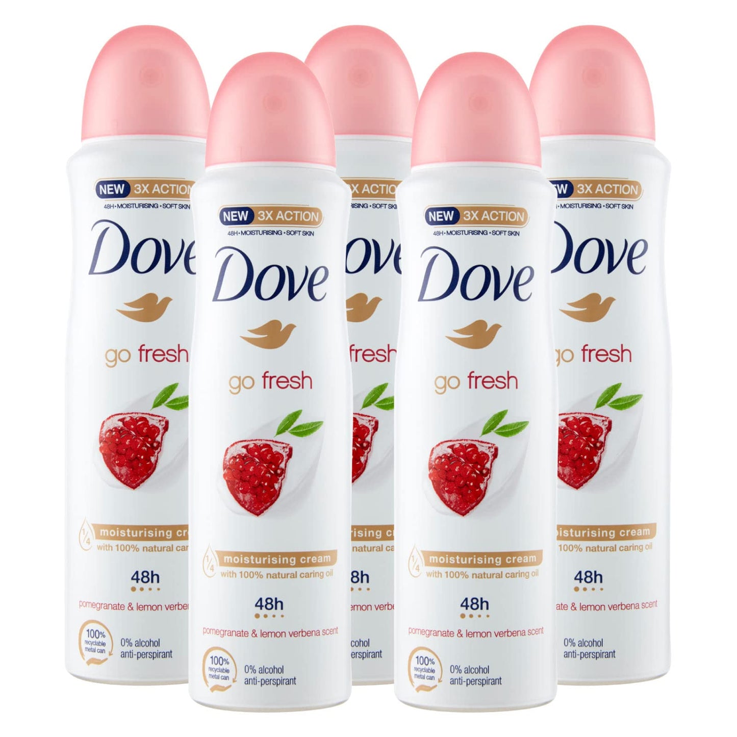 5x Dove Deodorante Go Fresh Melograno ed Erba Cedrina 0% Alcol Anti-Traspirante - 5 Deodoranti Spray da 150ml