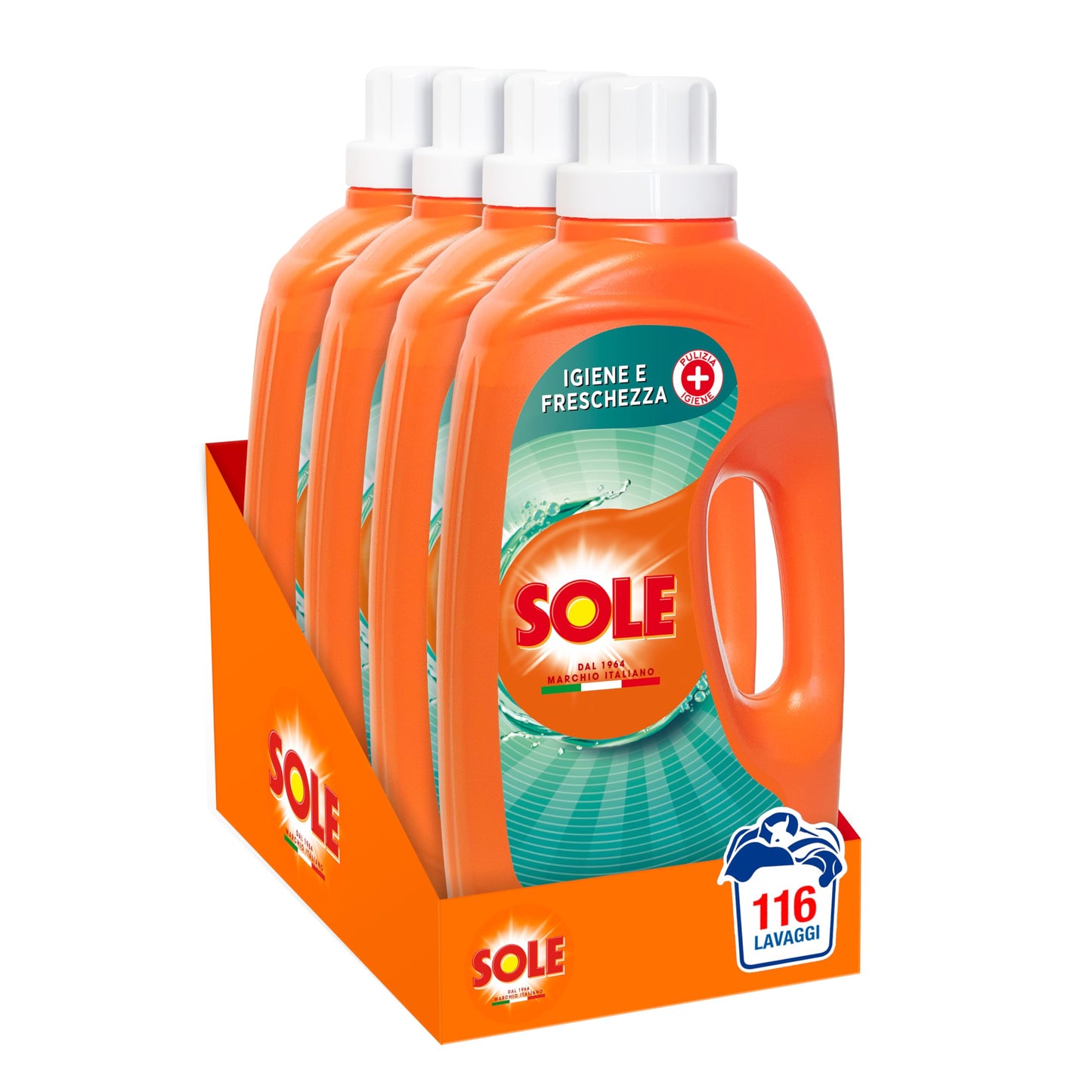 Sole Detersivo Lavatrice Igiene e Freschezza 116 Lavaggi, (4x29), Formula igienizzante, Detersivo Lavatrice Liquido Igiene e Freschezza, contro batteri e cattivo odore