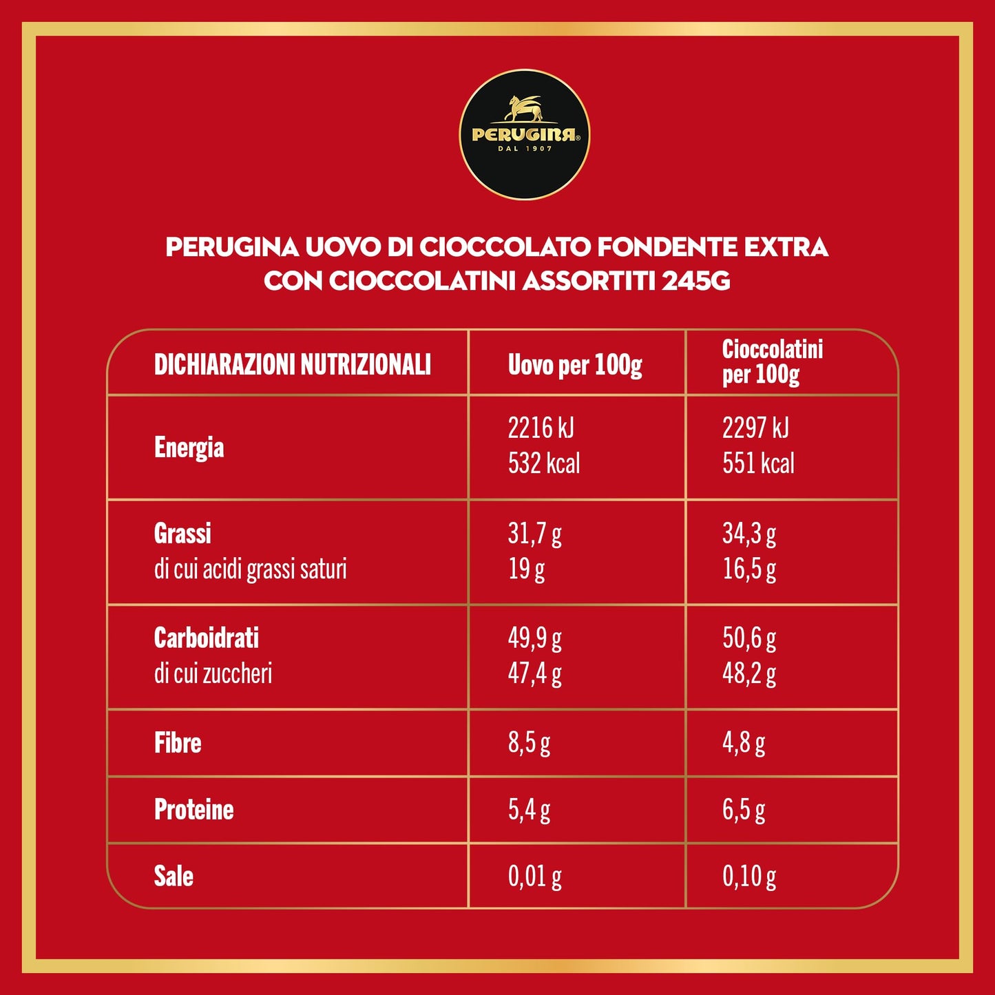 PERUGINA Uovo di Pasqua 2025 Cioccolato Fondente con 3 Cioccolatini 245g