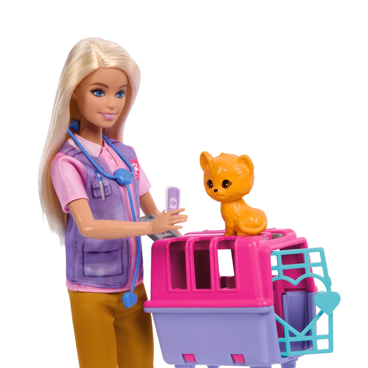 Barbie Carriere - Salvataggio e Recupero Animali, playset con Bambola bionda, scimmietta e Cucciolo di Tigre, trasportino e Accessori Inclusi, Giocattolo per Bambini, 3+ Anni, HRG50