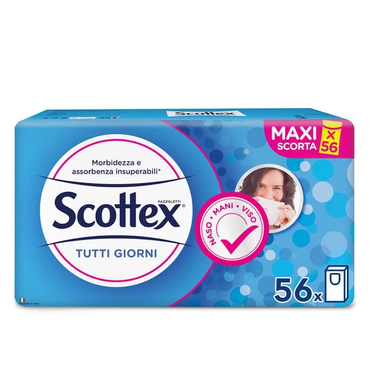 Scottex Tutti i Giorni, Fazzoletti di carta, Prodotto in Italia, Con Carta certificata FSC, 56 Pacchetti