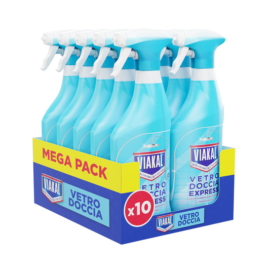 Viakal Anticalcare Detersivo Spray Doccia Senza Risciacquo, 10 x 500 ml, Rimozione del Calcare fino al 100%, Pulito brillante, Brillantezza che dura a lungo