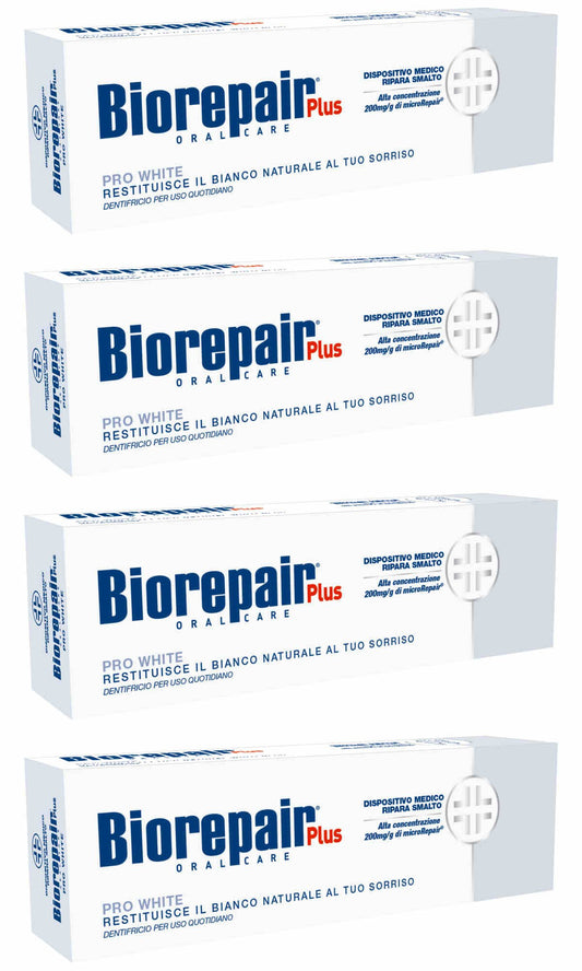 Biorepair Pro White Whitening Toothpaste with microRepair 2.5 fl.oz 75ml,Pack of 4