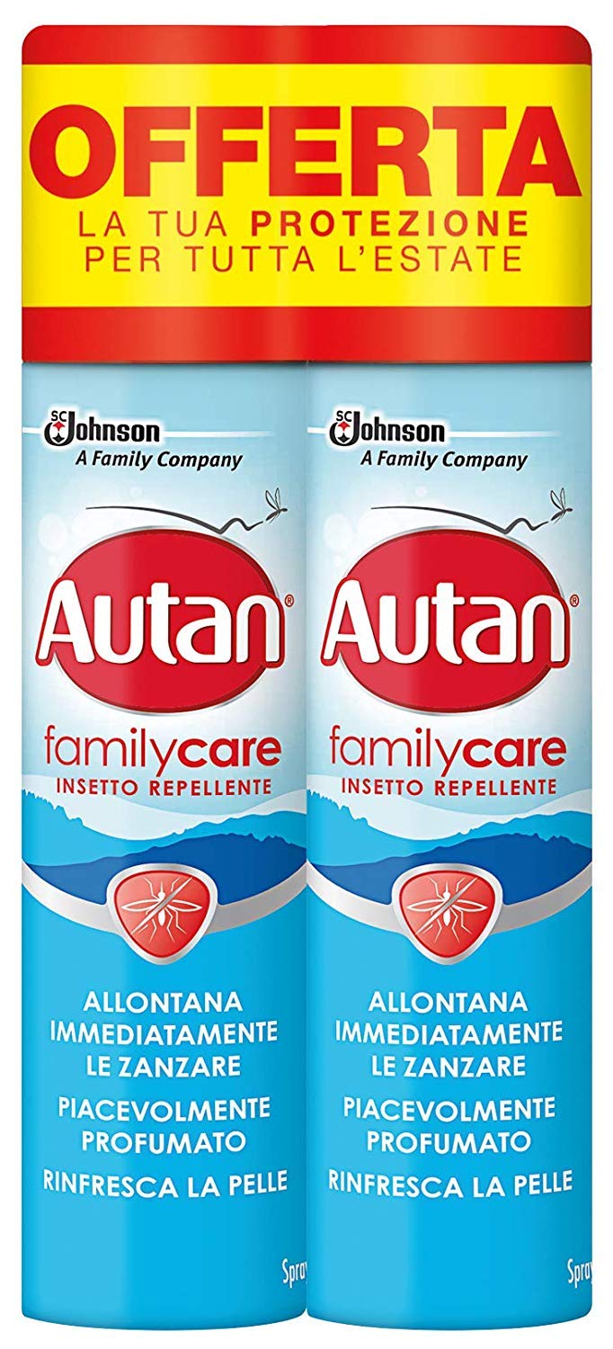 Autan Family Care Spray Bipacco - Insetto repellente e antizanzare - 6 Confezioni da 100 ml più 1 confezione ZIGZAG Pelli Sensibili salviette antipuntura