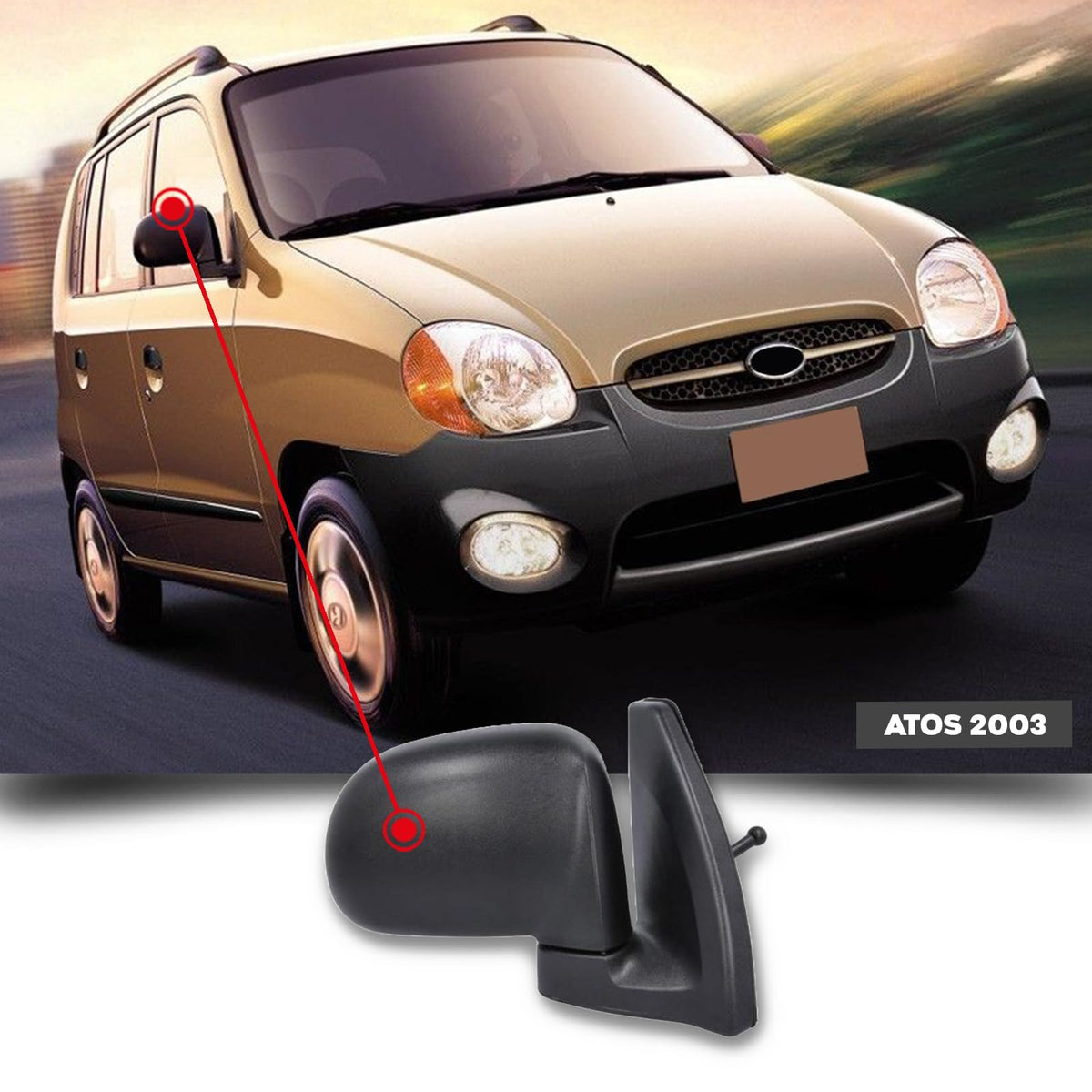 CG94 - Specchietto Retrovisore Meccanico Base Corta per Auto H. ATOS 99 Prime - Calotta Nera