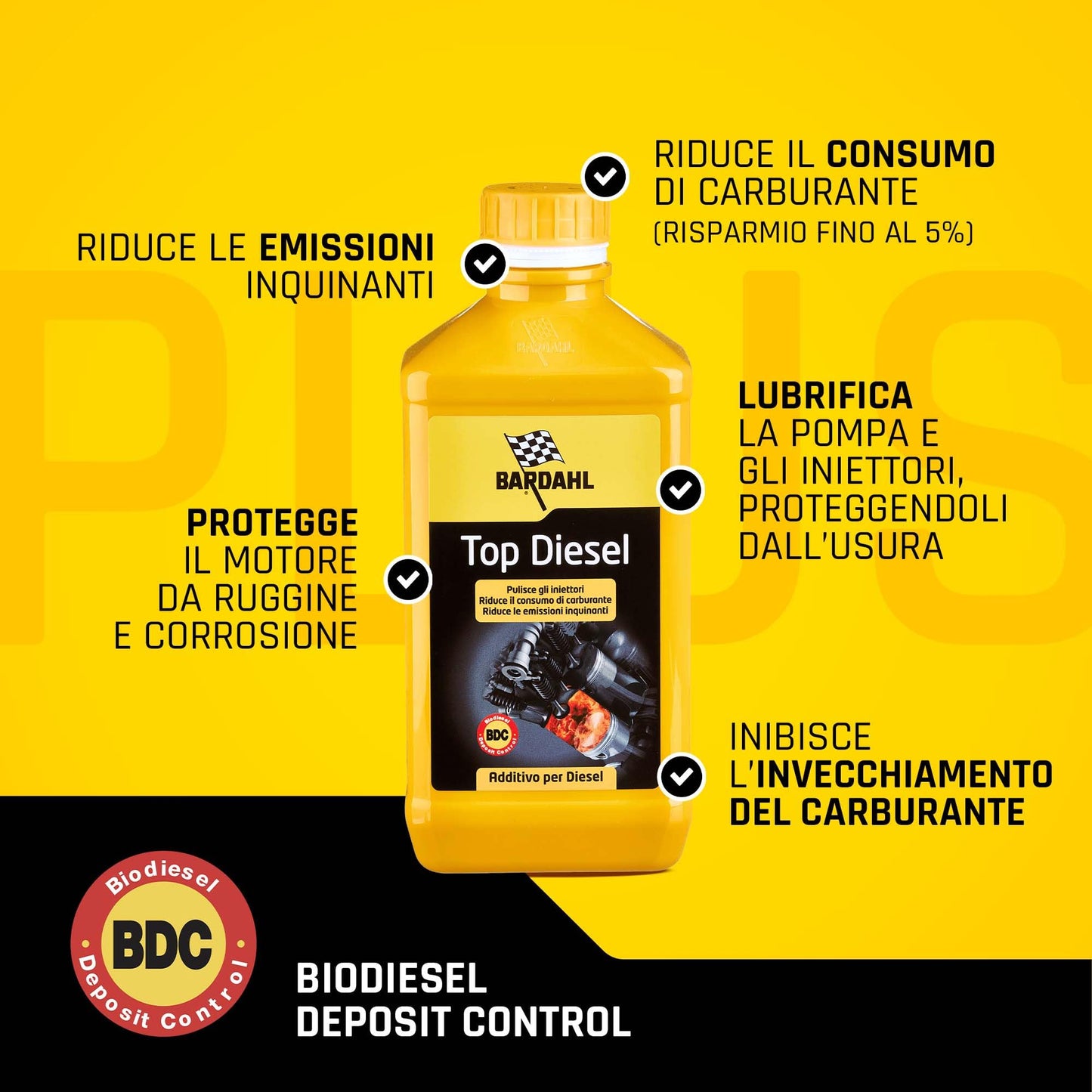 Bardahl - Additivo Top Diesel, Lubrifica la Pompa di Alta Pressione, Protegge Tutto il Sistema di Alimentazione, Riduce i Consumi di Carburante e le Emissioni Inquinanti, 1 Litro
