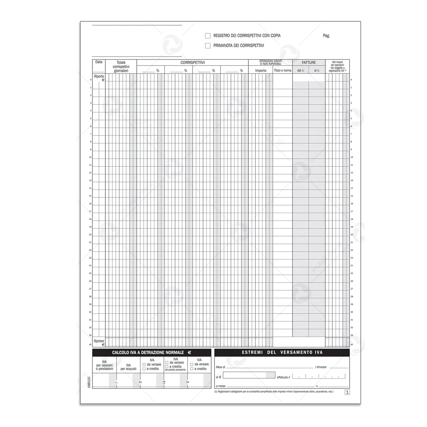 IVA REGISTRO DEI CORRISPETTIVI - Moduli autoricalcanti in duplice copia - 24 mesi - Cod. DU168524C00 -
