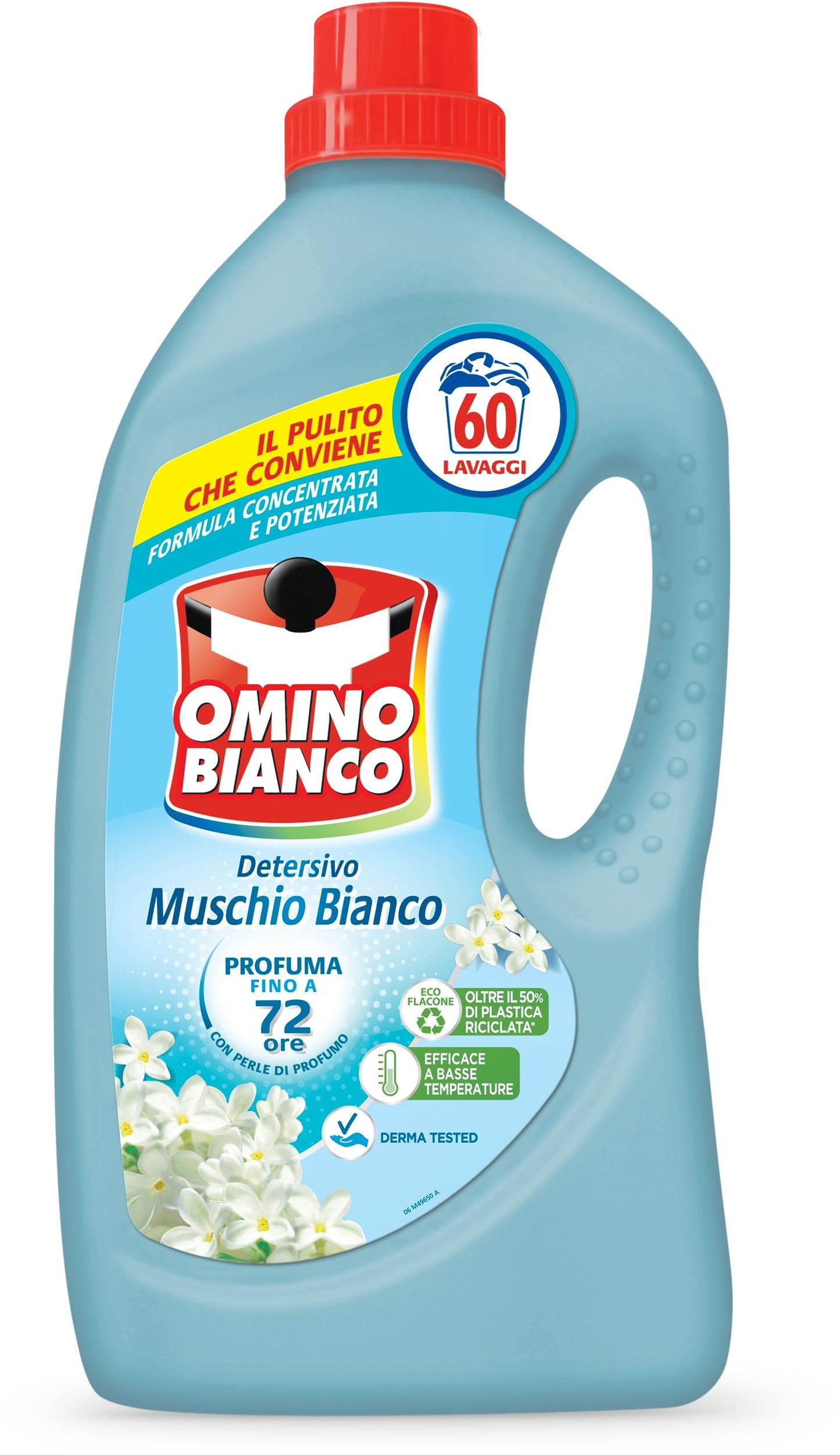 Omino Bianco - Detersivo Lavatrice Liquido, 60 Lavaggi, Rispetta Colori e Tessuti, Fresco Profumo con Essenza di Muschio Bianco, 2400 ml
