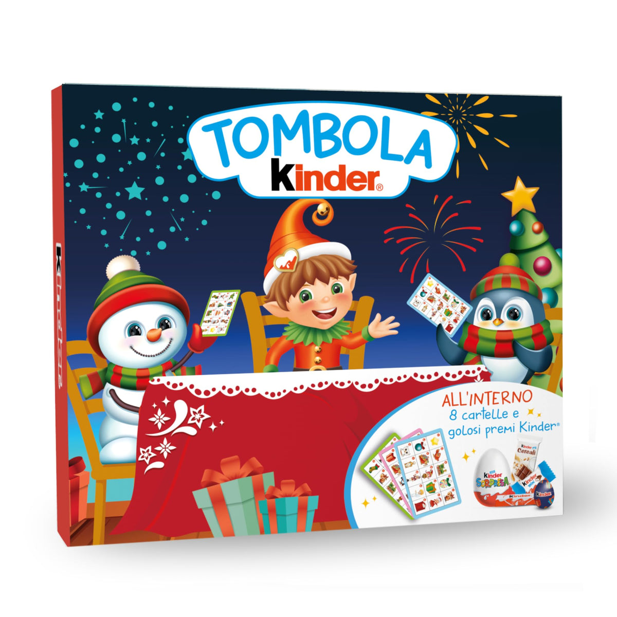 Kinder Tombola - 23 Snack Dolci al Cioccolato Assortiti con Cartelle e Tabellone Idea Realo e per Feste in Avvento, a Natale e Capodanno, 205 grammi