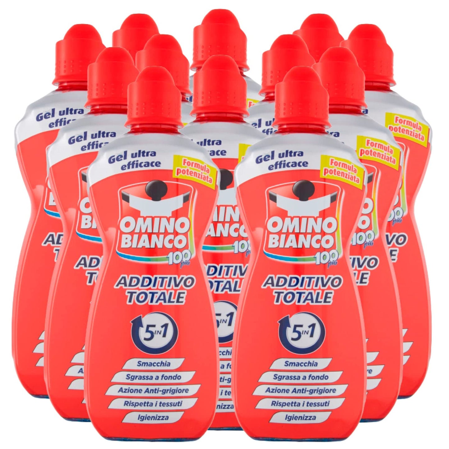 Omino Bianco - Additivo Totale Gel 5 Azioni in 1 per Bucato, Smacchiante e Igienizzante, 900 ml x 12 Pezzi