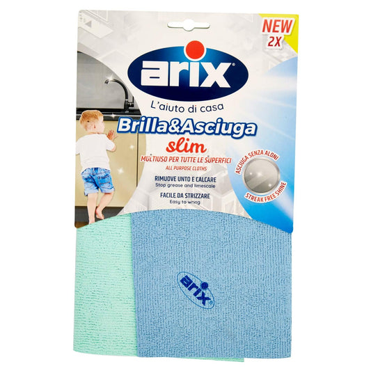 ARIX | 2 Panni Brilla&Asciuga slim, 29x29 cm, Panno Multiuso per Tutte le Superfici, Asciuga Senza Aloni, Riumove Lo Sporco In Profondità, Panno Cucina Assorbente - 2 Pezzi