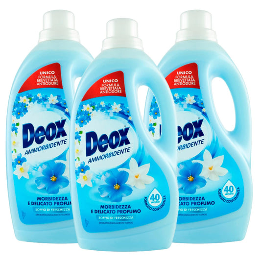 Deox - Ammorbidente Lavatrice, Capi Morbidi e Profumati, con Tecnologia Antiodore, Fragranza Soffio di Freschezza, 40 Lavaggi x 3 Confezioni