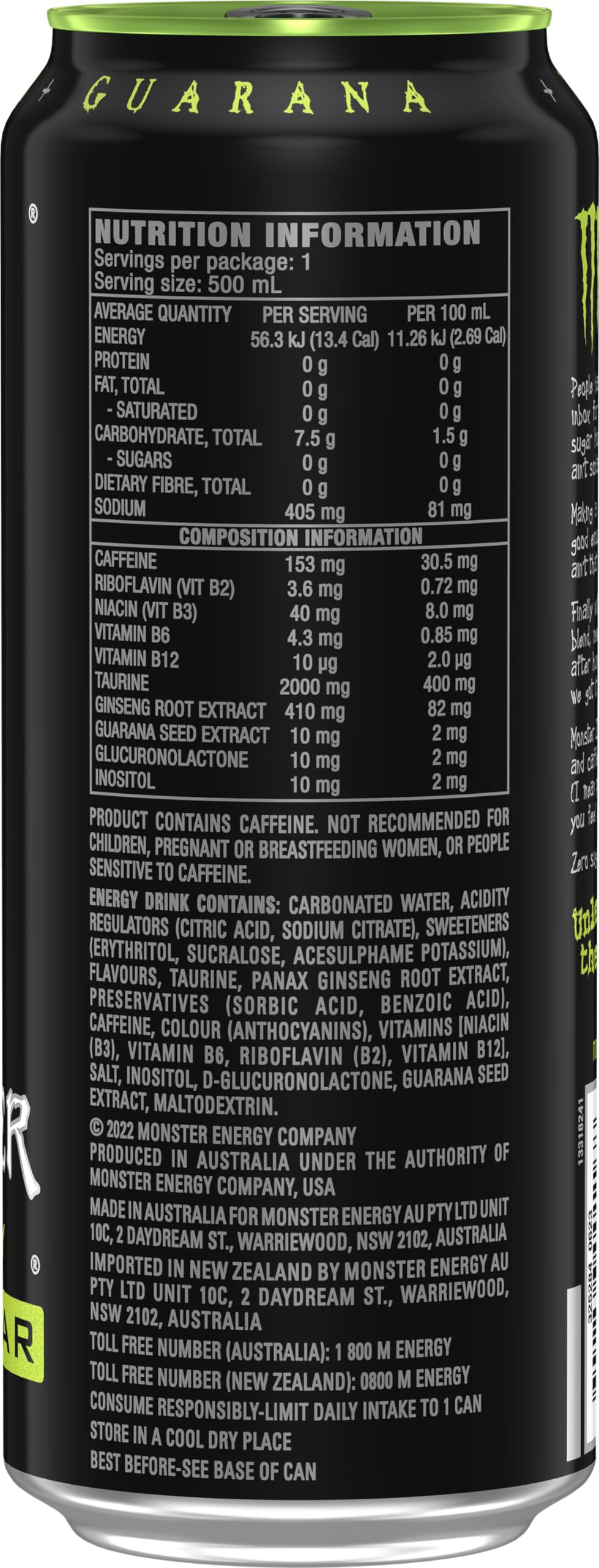 Monster Energy Drink Original Zero Sugar 24 x 500ml
