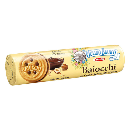 12 x BAIOCCHI MULINO BIANCO BISCOTTI CREMA NOCCIOLE CACAO TUBO DA 168 GR DOPPIO