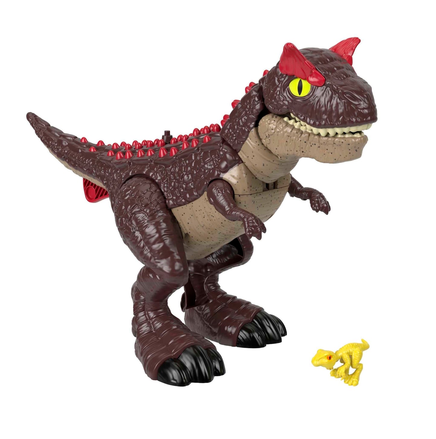 Fisher-Price Imaginext Jurassic World - Carnotauro Aculei Pungenti, Dinosauro Alto 28+ cm con Cucciolo di Velociraptor Incluso e Pulsante attivazione fauci, Giocattolo per Bambini, 3+ Anni, HML42