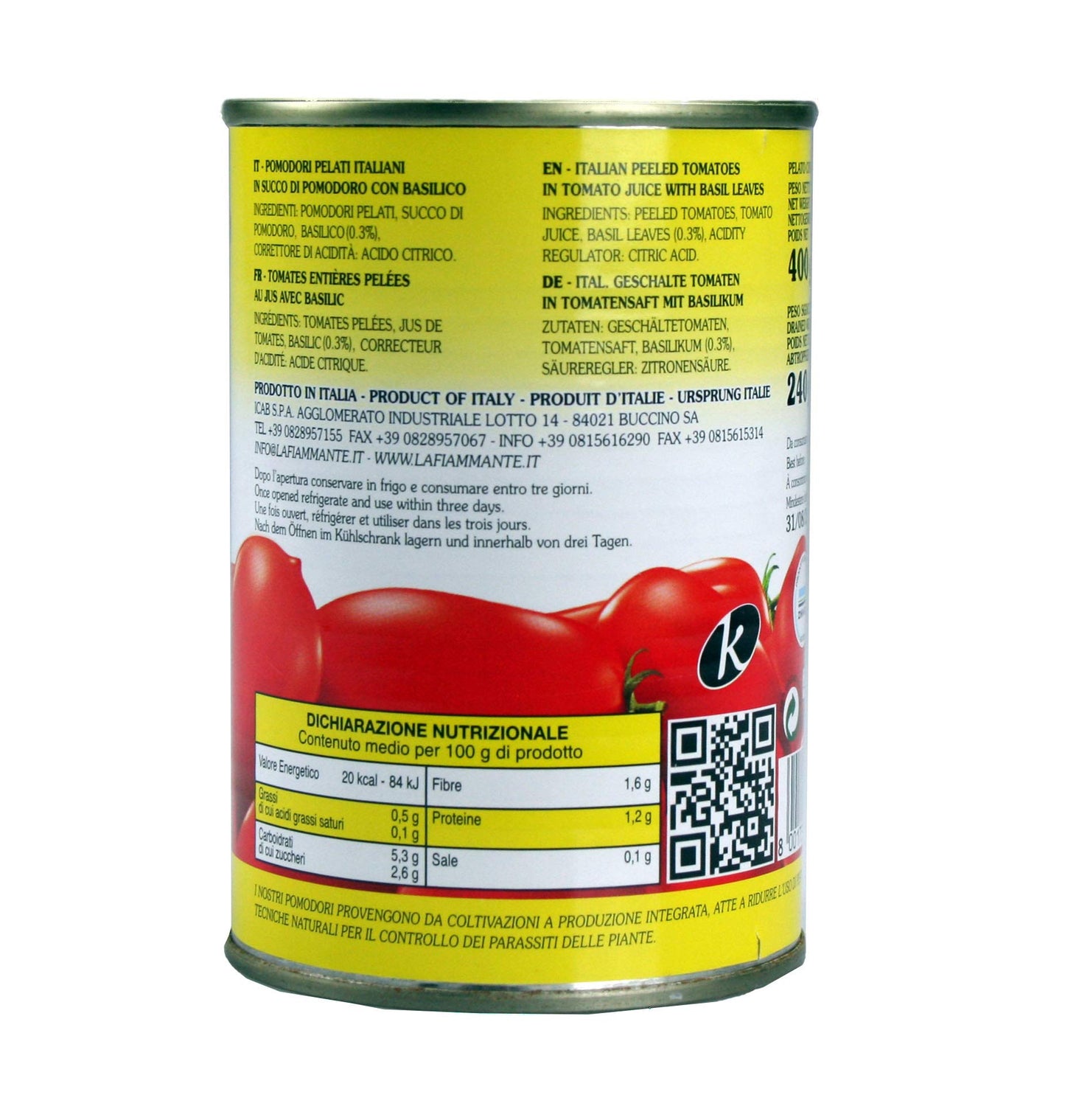 La Fiammante Pelati con Basilico 400 gr. - 24 Pezzi