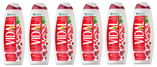 Confezione da 6 detergenti per il corpo Vidal Bagnodoccia, gel doccia Bacche di Goji e Mirtillo Rosso, schiuma doccia con bacche di Goji e mirtillo, 500 ml