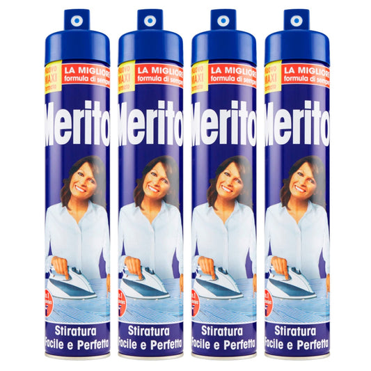 Merito - Appretto Spray, Stiratura Facile e Veloce, Elimina le Pieghe e Profuma, 525 ml x 4 Pezzi