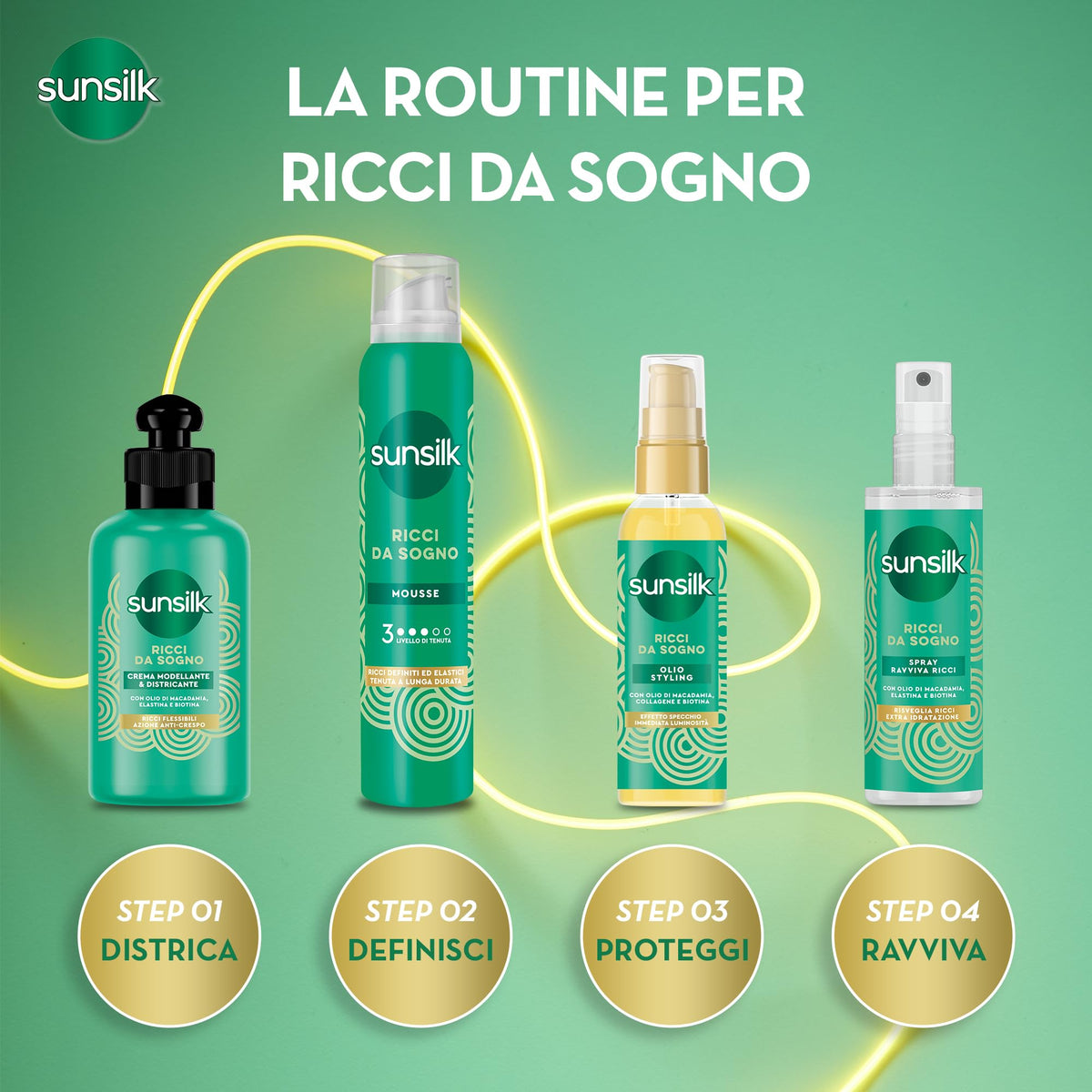 Sunsilk Mousse Ricci, Linea Ricci da Sogno, Spuma Capelli Ricci a Lunga Tenuta, Morbidi e Definiti Senza Effetto Crespo, con Olio di Macadamia, Elastina e Biotina, 200ml