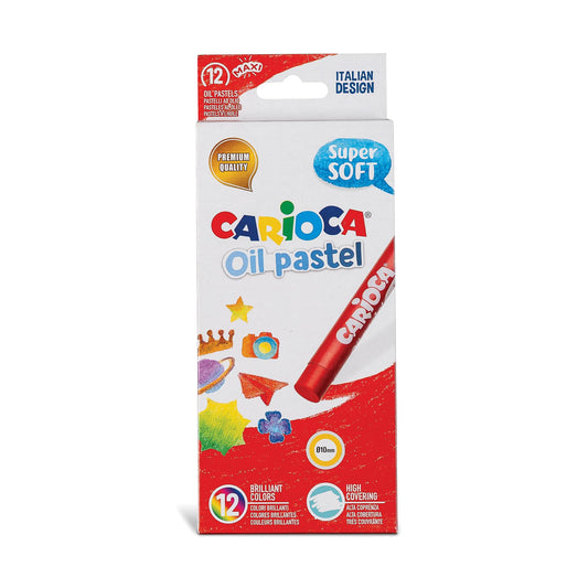 Carioca Oil Pastel, Pastelli a Olio Maxi, Set di Pastelli a Olio Colorati per Bambini, Ideali per Colorare su Carta, Cartone, Tela e Legno, Colori Assortiti e Brillanti, 12 Pezzi