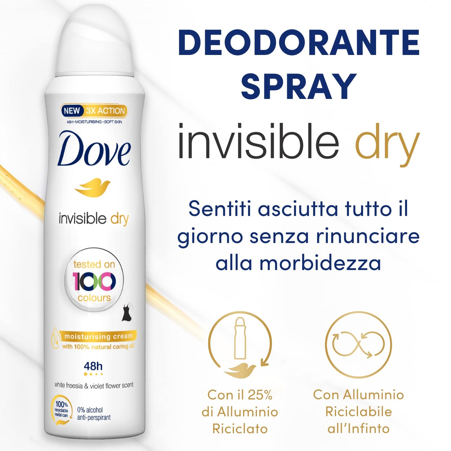 Dove, Deodorante Spray Invisible Dry, con Crema Idratante e Oli Naturali, Antitraspirante, Senza Alcool, Zero Macchie, Pelle Asciutta Fino a 48 Ore, Deodorante Uomo e Donna, 6 Pezzi da 150 ml