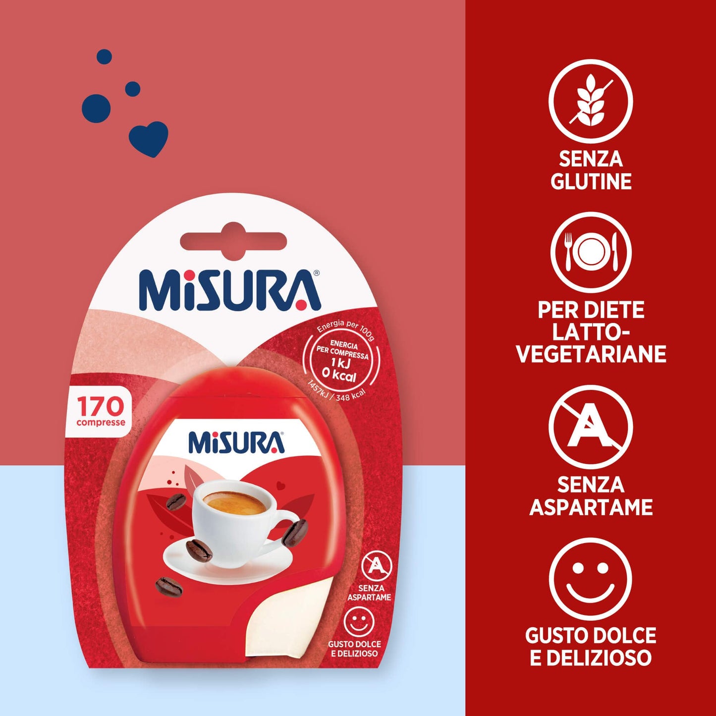 Misura Dolcificante in Compresse, Zero Calorie, Senza Aspartame, 1 Compressa Equivale ad un Cucchiaino di Zucchero, Confezione Apri e Chiudi Portatile, 170 Compresse